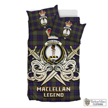 MacLellan Tartan Bedding Set with Clan Crest and the Golden Sword of Courageous Legacy