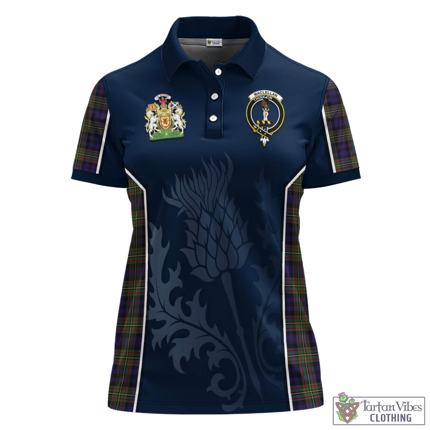 Tartan Vibes Clothing MacLellan Tartan Women's Polo Shirt with Family Crest and Scottish Thistle Vibes Sport Style