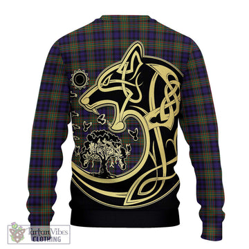 MacLellan (McLellan) Tartan Ugly Sweater with Family Crest Celtic Wolf Style