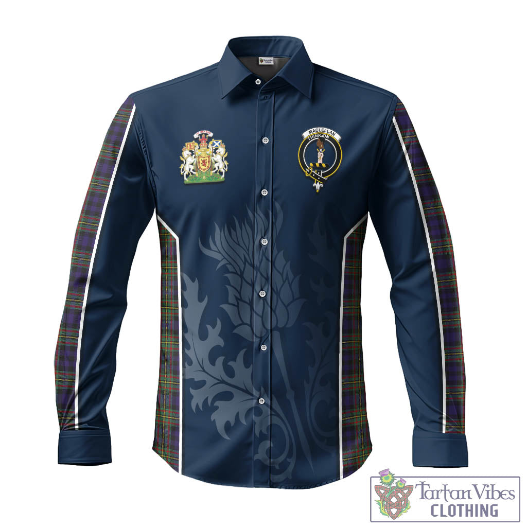 Tartan Vibes Clothing MacLellan Tartan Long Sleeve Button Up Shirt with Family Crest and Scottish Thistle Vibes Sport Style