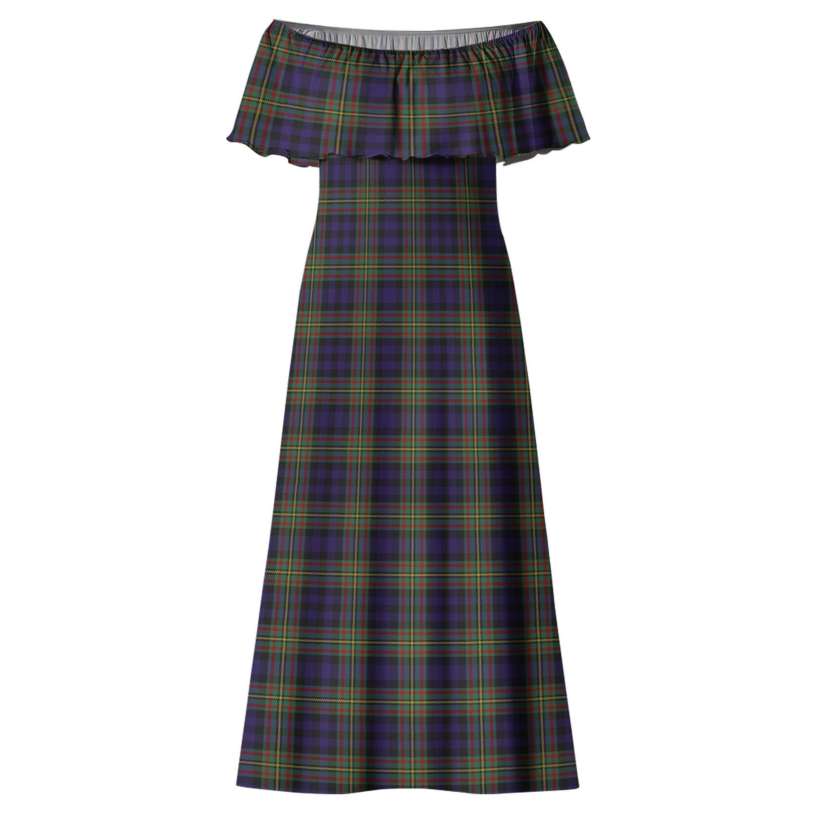 MacLellan Tartan Off Shoulder Long Dress - Tartanvibesclothing