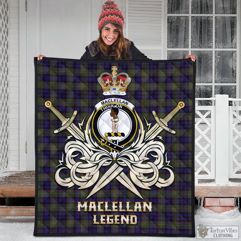 Tartan Vibes Clothing MacLellan Tartan Quilt with Clan Crest and the Golden Sword of Courageous Legacy
