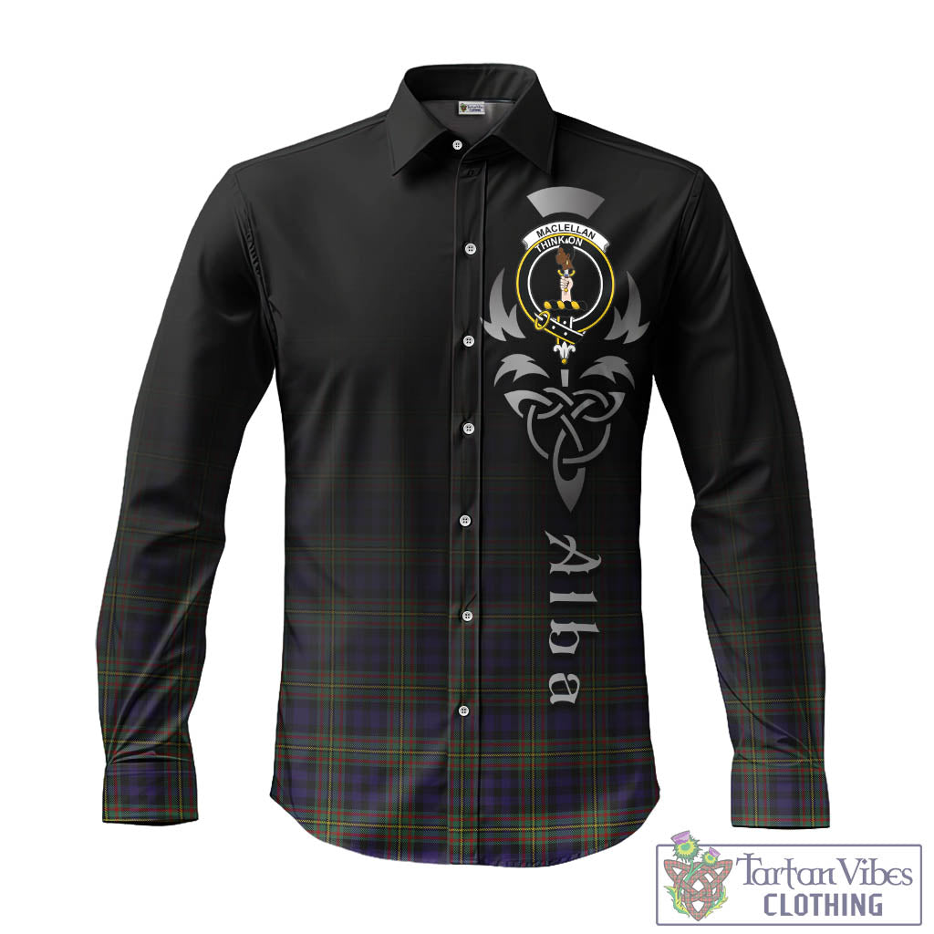 Tartan Vibes Clothing MacLellan Tartan Long Sleeve Button Up Featuring Alba Gu Brath Family Crest Celtic Inspired