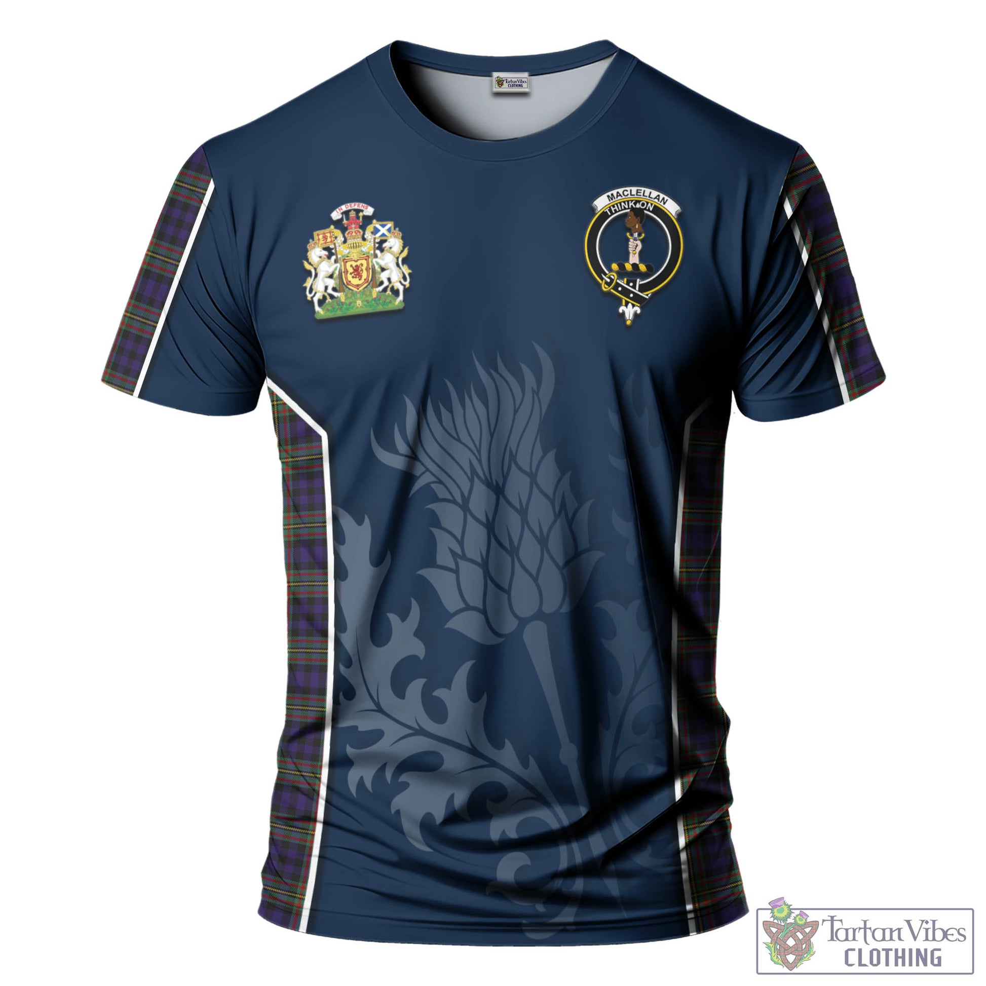 Tartan Vibes Clothing MacLellan Tartan T-Shirt with Family Crest and Scottish Thistle Vibes Sport Style