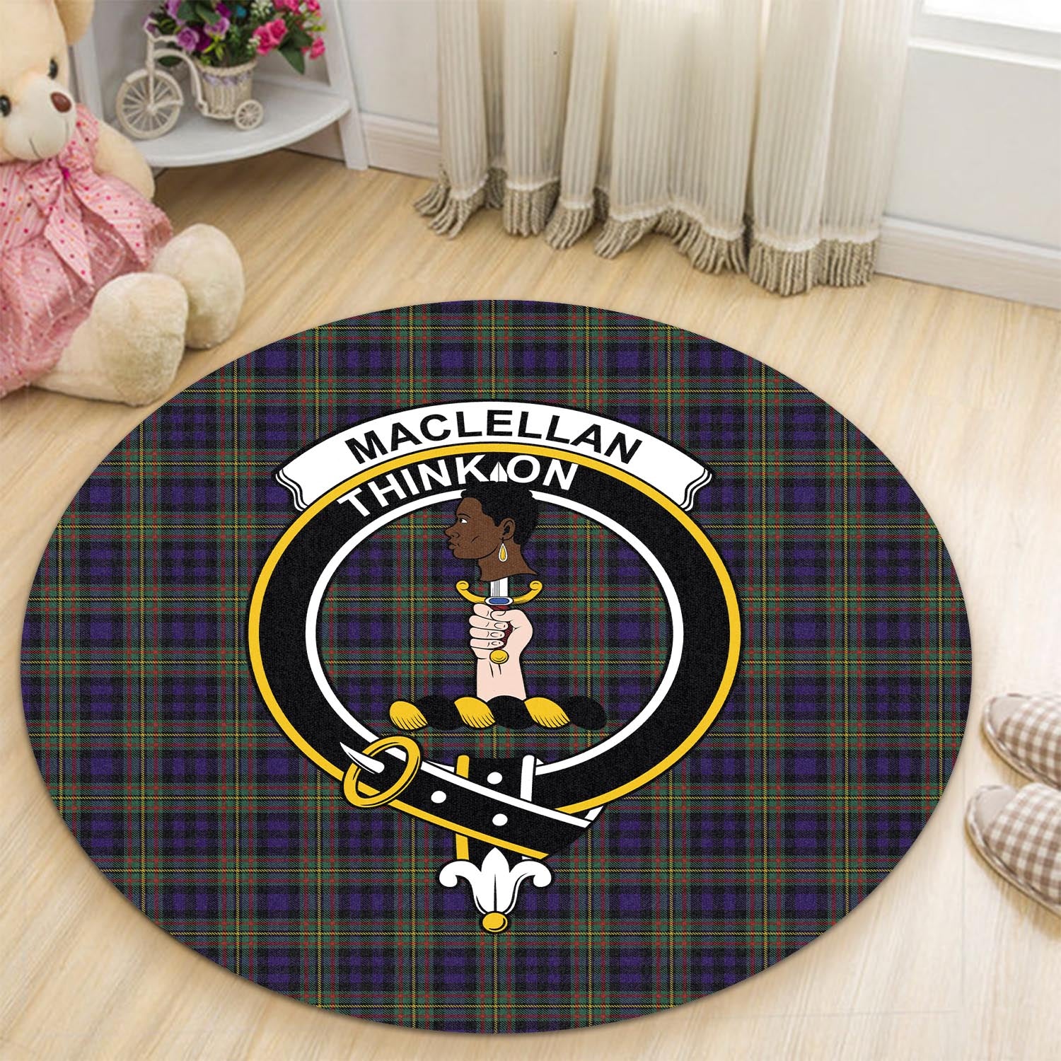 maclellan-tartan-round-rug-with-family-crest