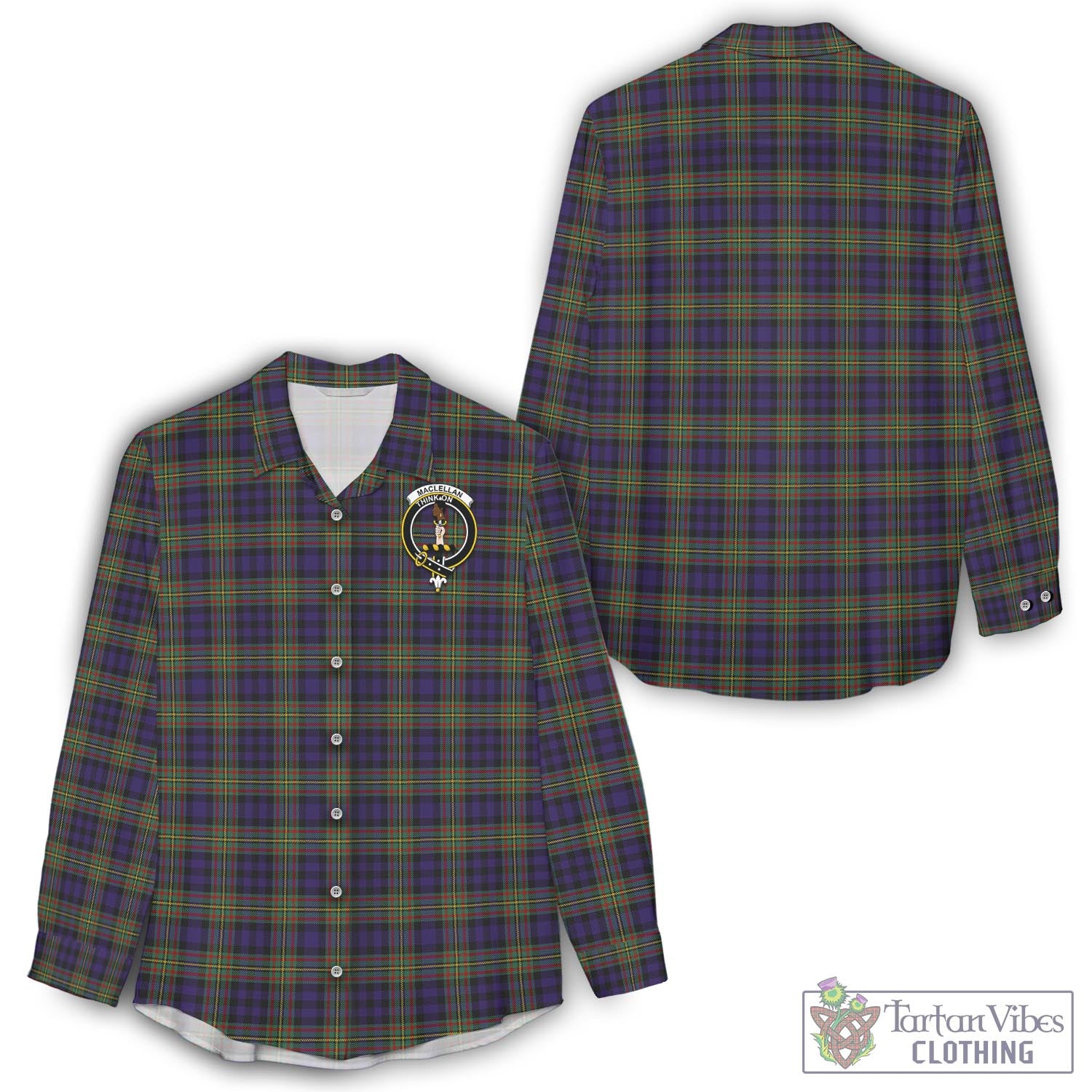 Tartan Vibes Clothing MacLellan Tartan Womens Casual Shirt with Family Crest