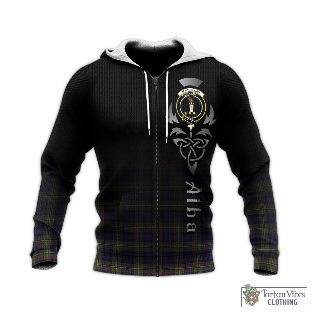 Tartan Vibes Clothing MacLellan Tartan Knitted Hoodie Featuring Alba Gu Brath Family Crest Celtic Inspired