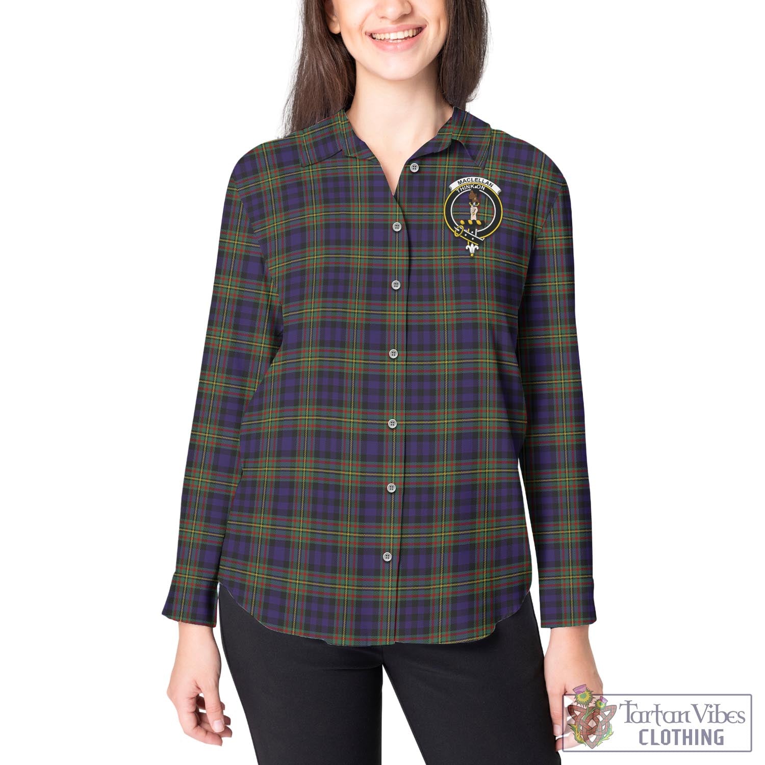 Tartan Vibes Clothing MacLellan Tartan Womens Casual Shirt with Family Crest