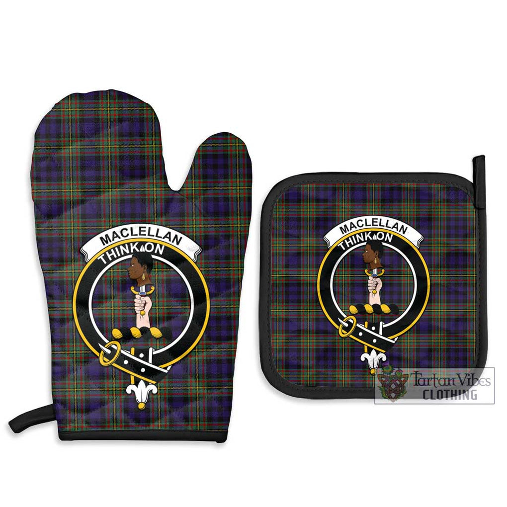 MacLellan (McLellan) Tartan Combo Oven Mitt & Pot-Holder with Family Crest Combo 1 Oven Mitt & 2 Pot-Holder Black - Tartan Vibes Clothing