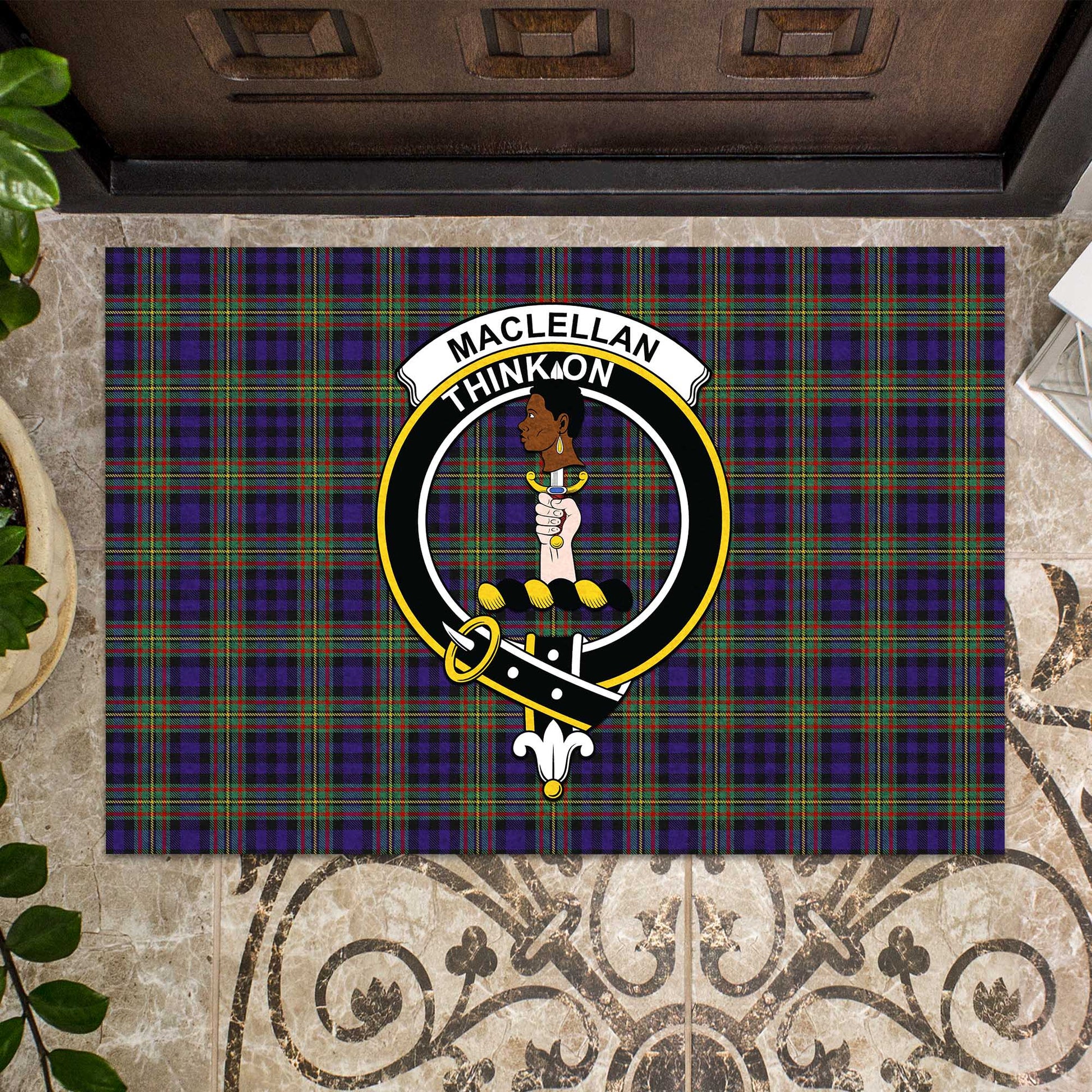 MacLellan Tartan Door Mat with Family Crest - Tartanvibesclothing