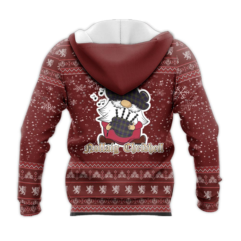 MacLellan Clan Christmas Knitted Hoodie with Funny Gnome Playing Bagpipes - Tartanvibesclothing