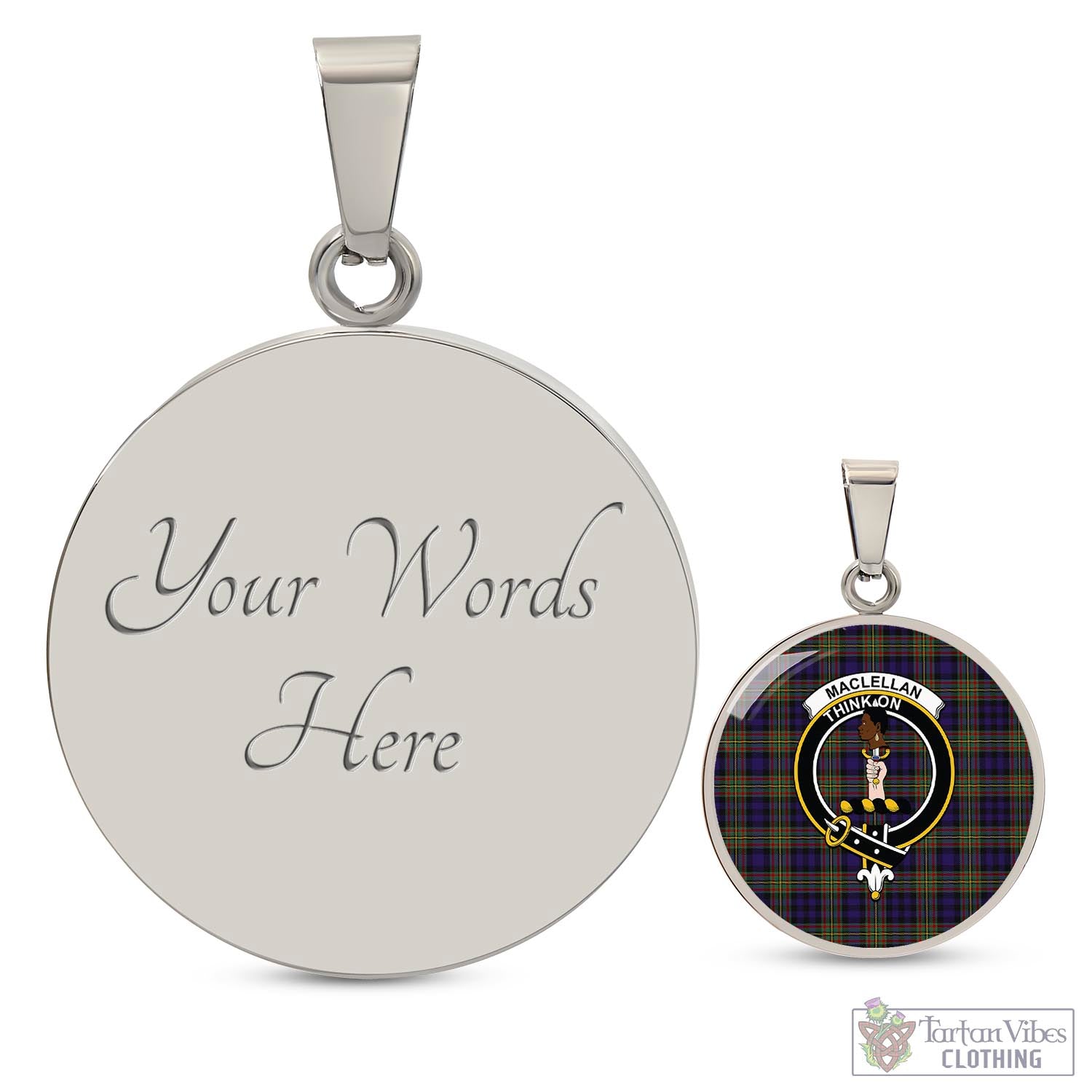 Tartan Vibes Clothing MacLellan Tartan Circle Necklace with Family Crest