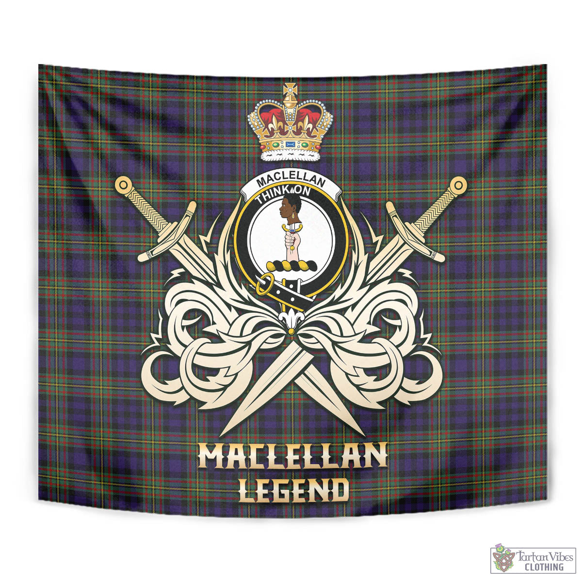 Tartan Vibes Clothing MacLellan Tartan Tapestry with Clan Crest and the Golden Sword of Courageous Legacy