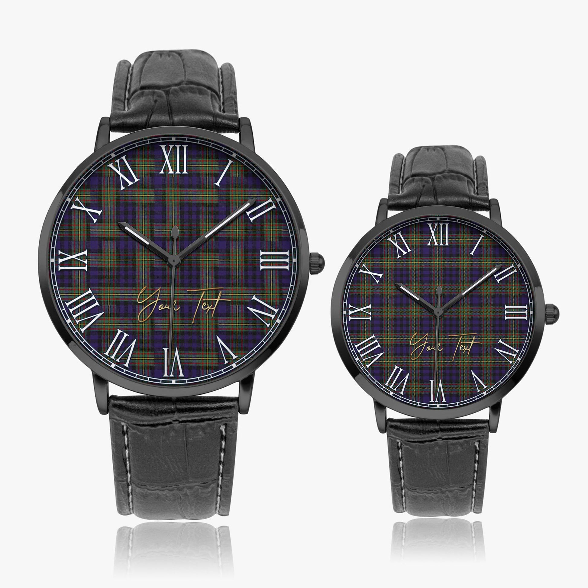 MacLellan Tartan Personalized Your Text Leather Trap Quartz Watch Ultra Thin Black Case With Black Leather Strap - Tartanvibesclothing