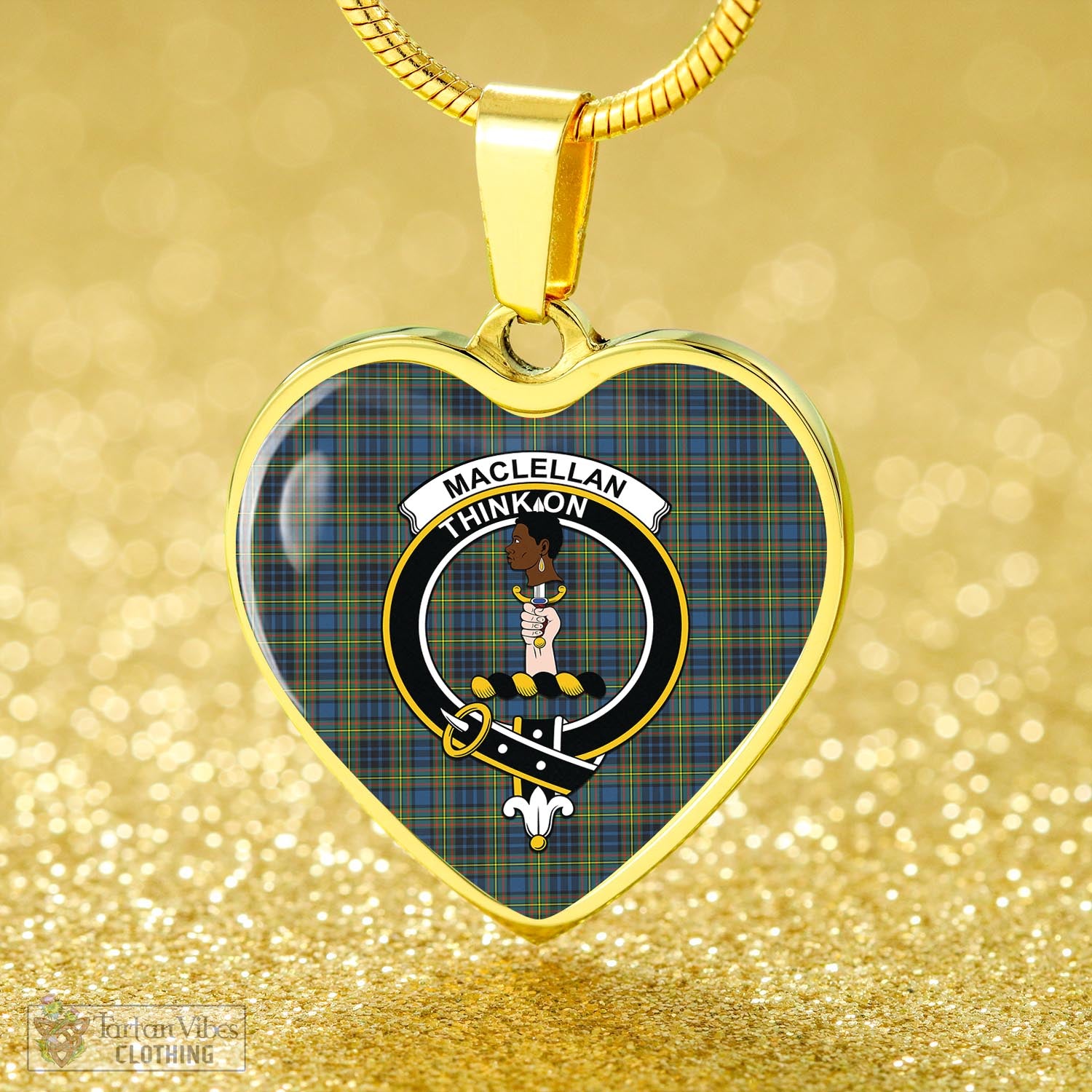 Tartan Vibes Clothing MacLellan Ancient Tartan Heart Necklace with Family Crest