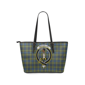 MacLellan Ancient Tartan Leather Tote Bag with Family Crest