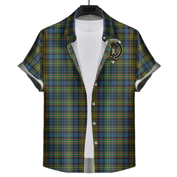 MacLellan Ancient Tartan Short Sleeve Button Down Shirt with Family Crest