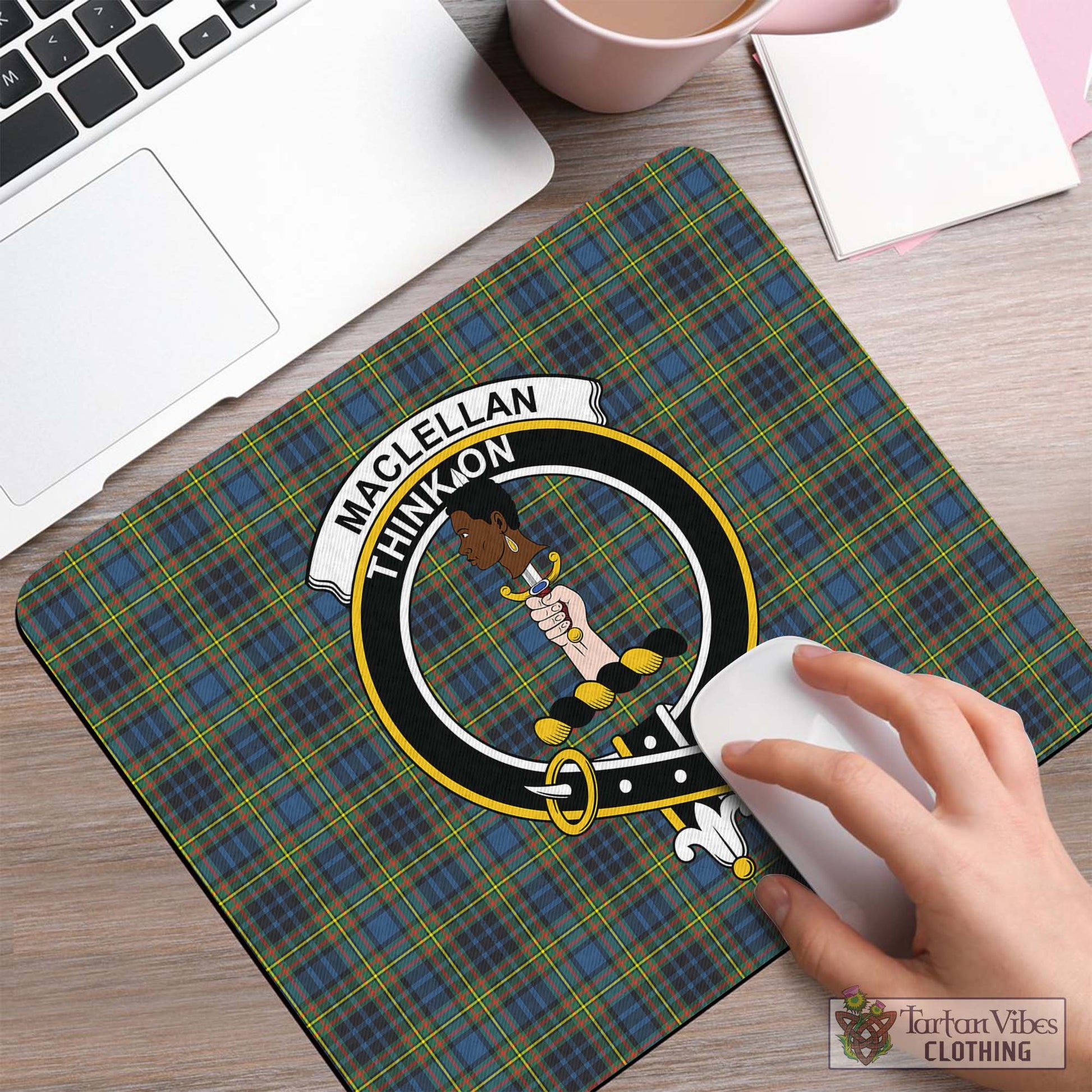 Tartan Vibes Clothing MacLellan Ancient Tartan Mouse Pad with Family Crest