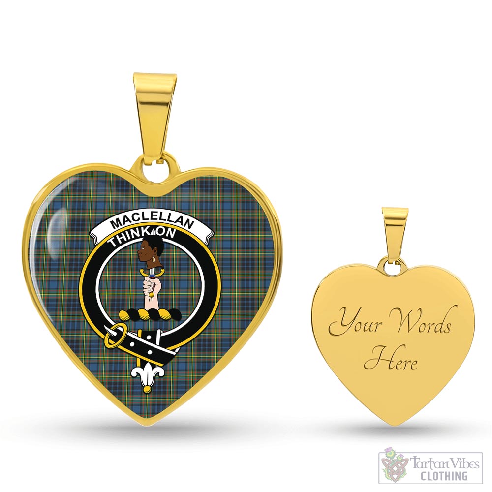 Tartan Vibes Clothing MacLellan Ancient Tartan Heart Necklace with Family Crest