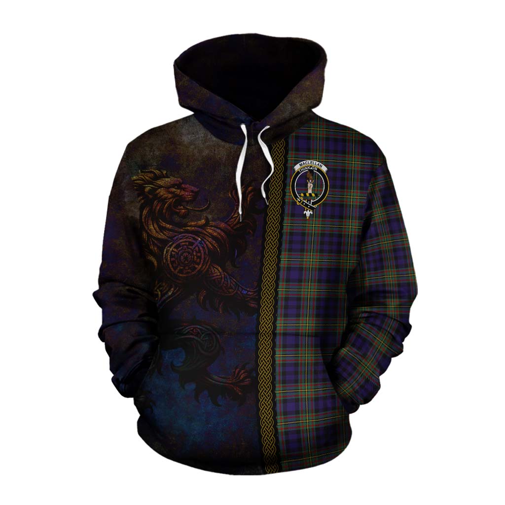 Tartan Vibes Clothing MacLellan (McLellan) Tartan Family Crest Cotton Hoodie Alba Gu Brath Be Brave Lion Ancient Style