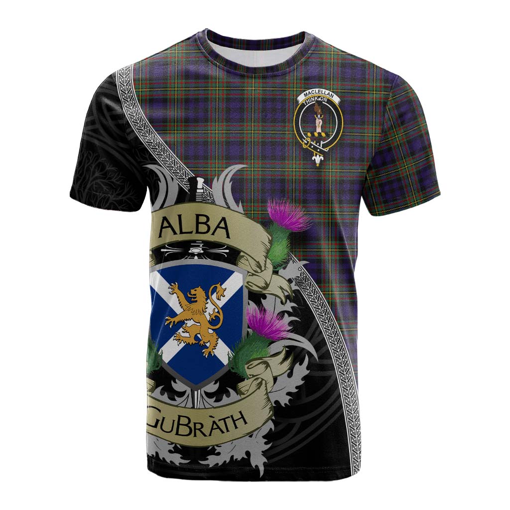 Tartan Vibes Clothing MacLellan (McLellan) Tartan Family Crest Cotton T-shirt Lion Rampant Royal Thistle Shield Celtic Inspired