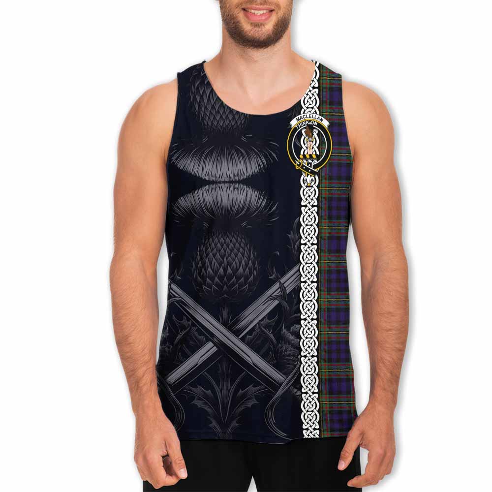 Tartan Vibes Clothing MacLellan (McLellan) Tartan Men's Tank Top with Family Crest Cross Sword Thistle Celtic Vibes