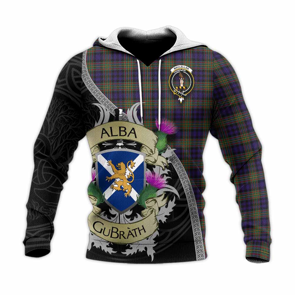 Tartan Vibes Clothing MacLellan (McLellan) Tartan Family Crest Knitted Hoodie Lion Rampant Royal Thistle Shield Celtic Inspired