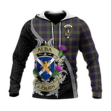 MacLellan (McLellan) Tartan Family Crest Knitted Hoodie Lion Rampant Royal Thistle Shield Celtic Inspired