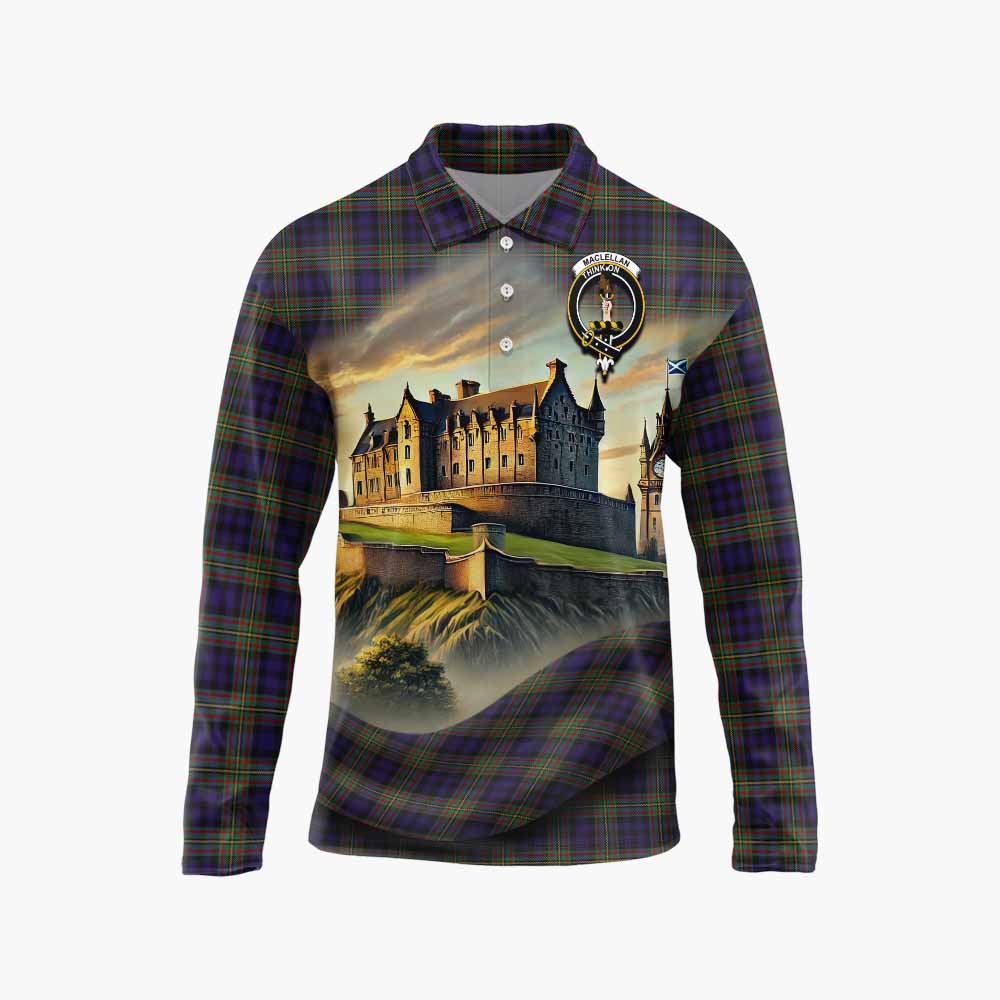 Tartan Vibes Clothing MacLellan (McLellan) Tartan Family Crest Long Sleeve Polo Shirt with Scottish Ancient Castle Style