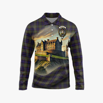 MacLellan (McLellan) Tartan Family Crest Long Sleeve Polo Shirt with Scottish Ancient Castle Style