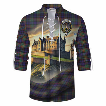 Tartan Vibes Clothing MacLellan (McLellan) Tartan Family Crest Ghillie Kilt Shirt with Scottish Ancient Castle Style