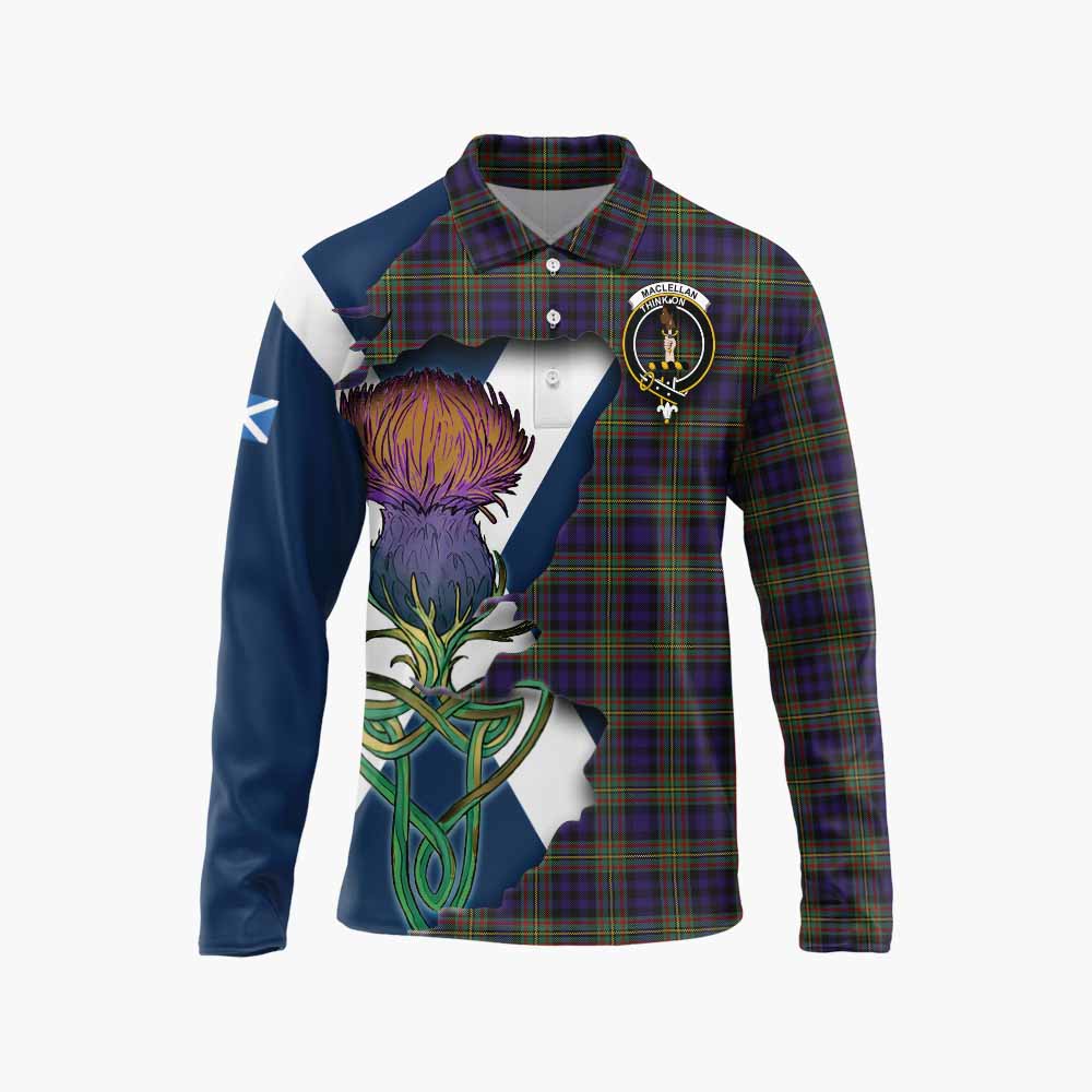 Tartan Vibes Clothing MacLellan (McLellan) Tartan Family Crest Long Sleeve Polo Shirt Scottish Thistle Celtic Inspired