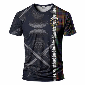 Tartan Vibes Clothing MacLellan (McLellan) Tartan T-Shirt with Family Crest Cross Sword Thistle Celtic Vibes