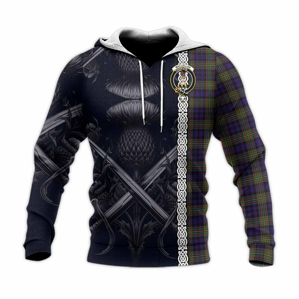 Tartan Vibes Clothing MacLellan (McLellan) Tartan Knitted Hoodie with Family Crest Cross Sword Thistle Celtic Vibes