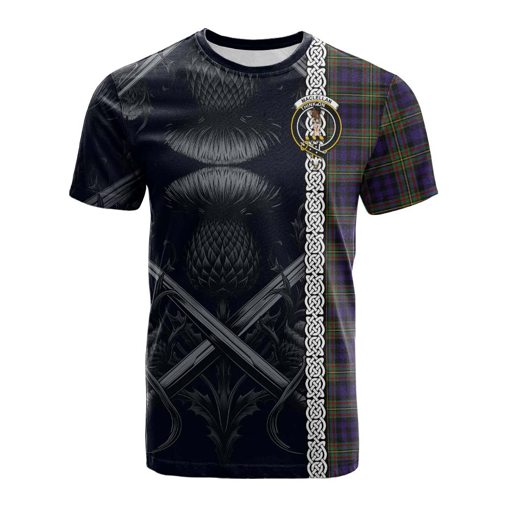 Tartan Vibes Clothing MacLellan (McLellan) Tartan Cotton T-shirt with Family Crest Cross Sword Thistle Celtic Vibes