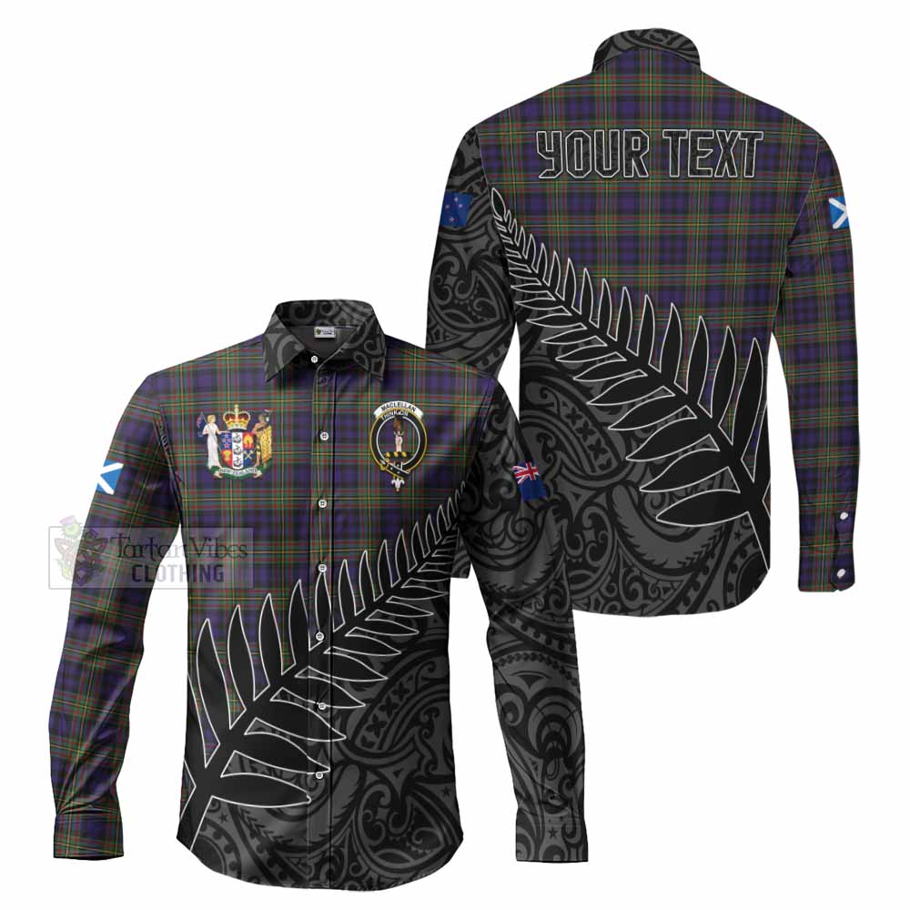 Tartan Vibes Clothing MacLellan (McLellan) Crest Tartan Long Sleeve Button Shirt with New Zealand Silver Fern Half Style