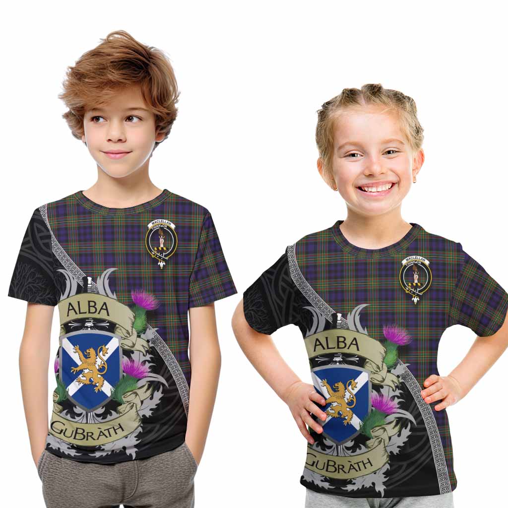 Tartan Vibes Clothing MacLellan (McLellan) Tartan Family Crest Kid T-Shirt Lion Rampant Royal Thistle Shield Celtic Inspired