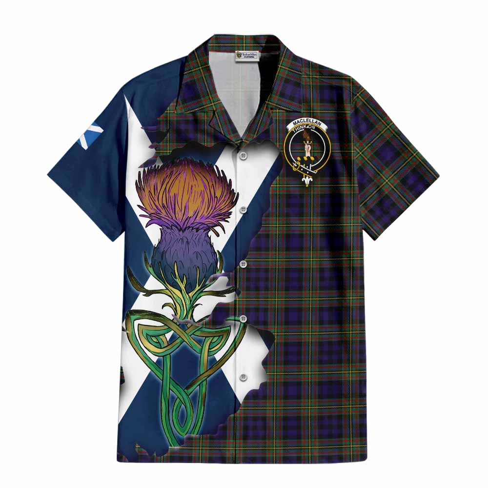 Tartan Vibes Clothing MacLellan (McLellan) Tartan Family Crest Short Sleeve Button Shirt Scottish Thistle Celtic Inspired