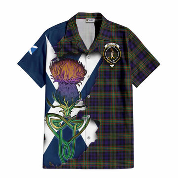 Tartan Vibes Clothing MacLellan (McLellan) Tartan Family Crest Short Sleeve Button Shirt Scottish Thistle Celtic Inspired
