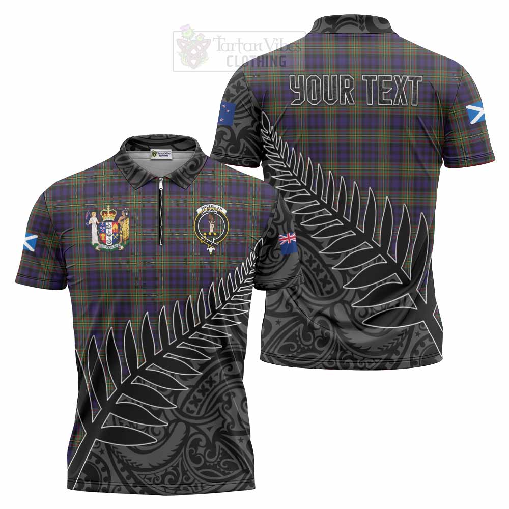 Tartan Vibes Clothing MacLellan (McLellan) Crest Tartan Zipper Polo Shirt with New Zealand Silver Fern Half Style