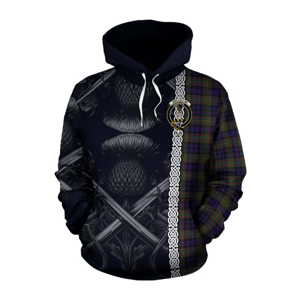 Tartan Vibes Clothing MacLellan (McLellan) Tartan Cotton Hoodie with Family Crest Cross Sword Thistle Celtic Vibes