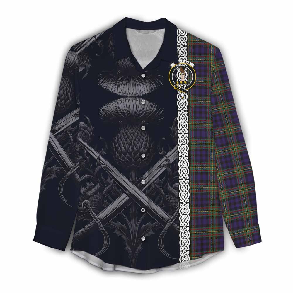 Tartan Vibes Clothing MacLellan (McLellan) Tartan Women's Casual Shirt with Family Crest Cross Sword Thistle Celtic Vibes