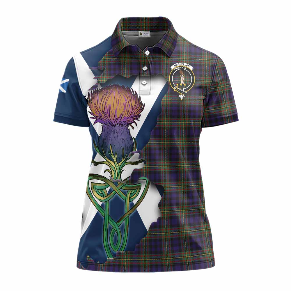 Tartan Vibes Clothing MacLellan (McLellan) Tartan Family Crest Women's Polo Shirt Scottish Thistle Celtic Inspired