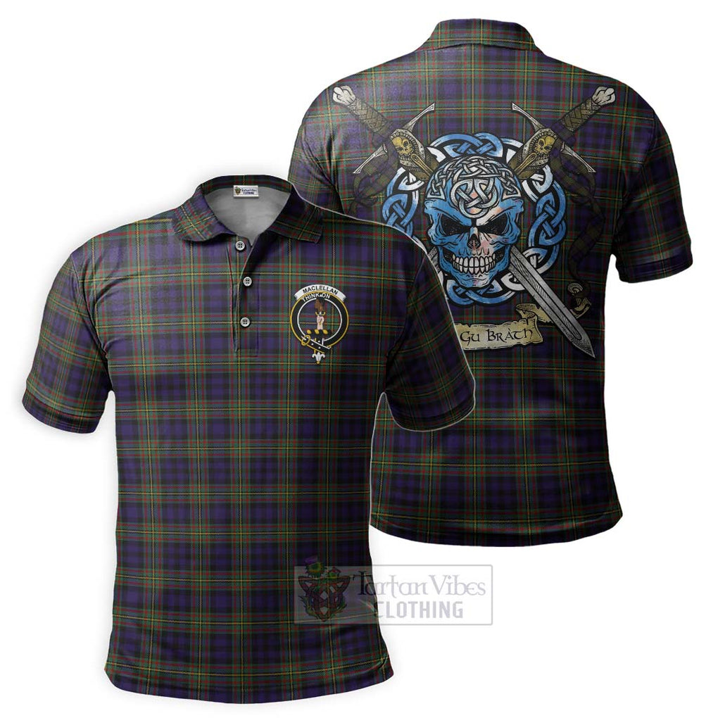 Tartan Vibes Clothing MacLellan (McLellan) Tartan Polo Shirt with Family Crest Celtic Skull Style