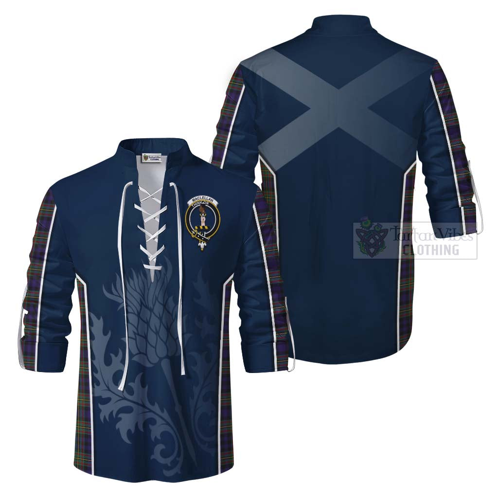 Tartan Vibes Clothing MacLellan (McLellan) Tartan Ghillie Kilt Shirt with Family Crest and Scottish Thistle Vibes Sport Style