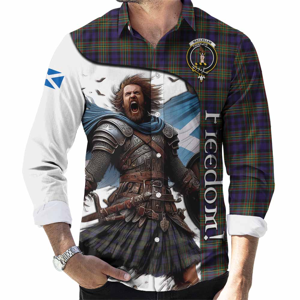 Tartan Vibes Clothing MacLellan (McLellan) Crest Tartan Long Sleeve Button Shirt Inspired by the Freedom of Scottish Warrior