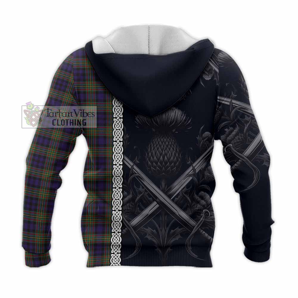 Tartan Vibes Clothing MacLellan (McLellan) Tartan Knitted Hoodie with Family Crest Cross Sword Thistle Celtic Vibes