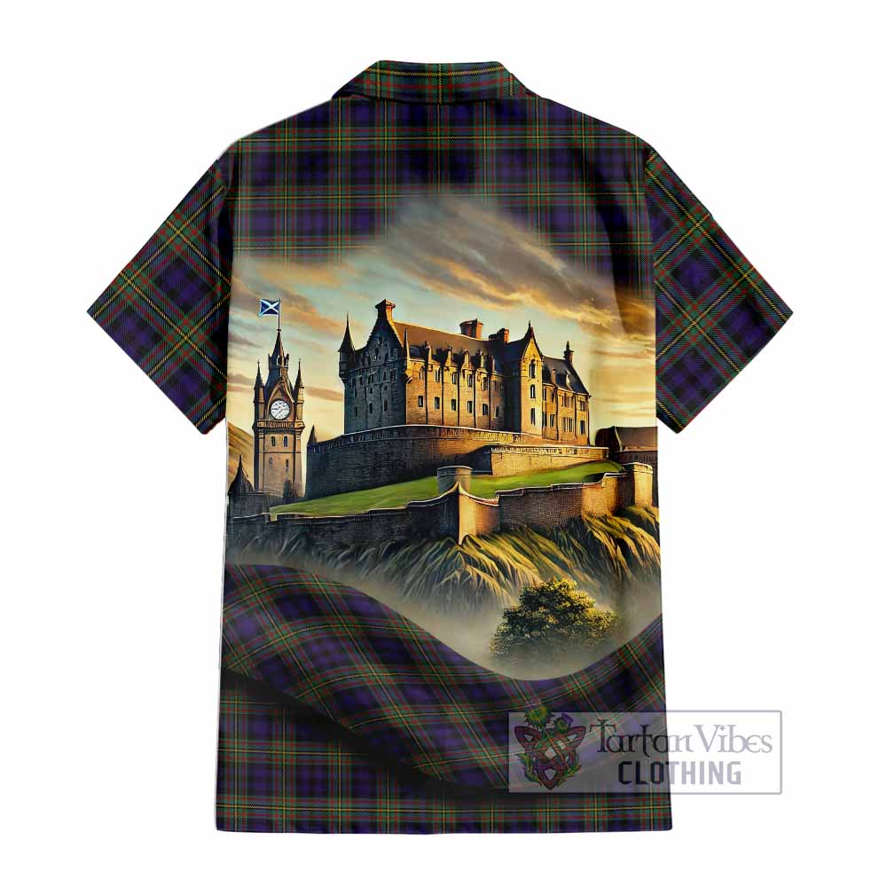 Tartan Vibes Clothing MacLellan (McLellan) Tartan Family Crest Short Sleeve Button Shirt with Scottish Ancient Castle Style
