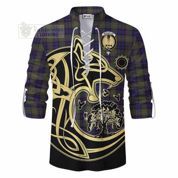 Tartan Vibes Clothing MacLellan (McLellan) Tartan Ghillie Kilt Shirt with Family Crest Celtic Wolf Style