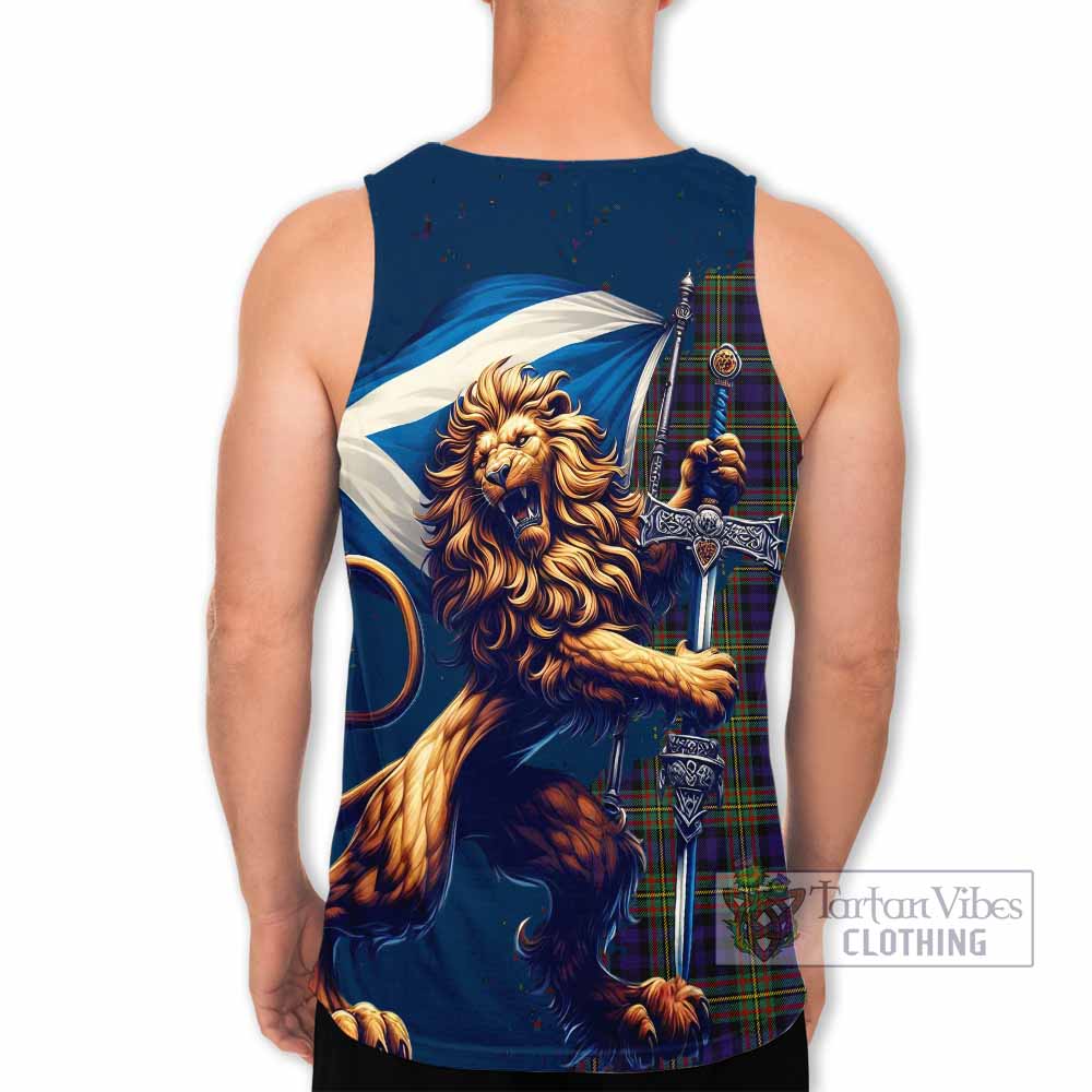 Tartan Vibes Clothing MacLellan (McLellan) Tartan Family Crest Men's Tank Top with Scottish Majestic Lion